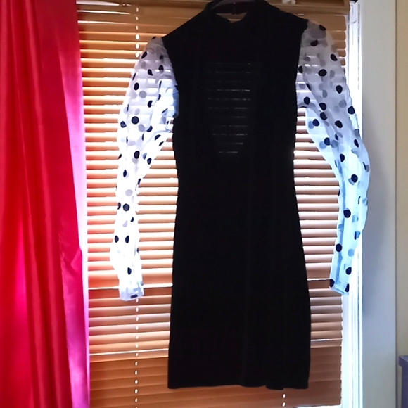 Black, polka dot sleeve midi dress - Picture 1 of 2